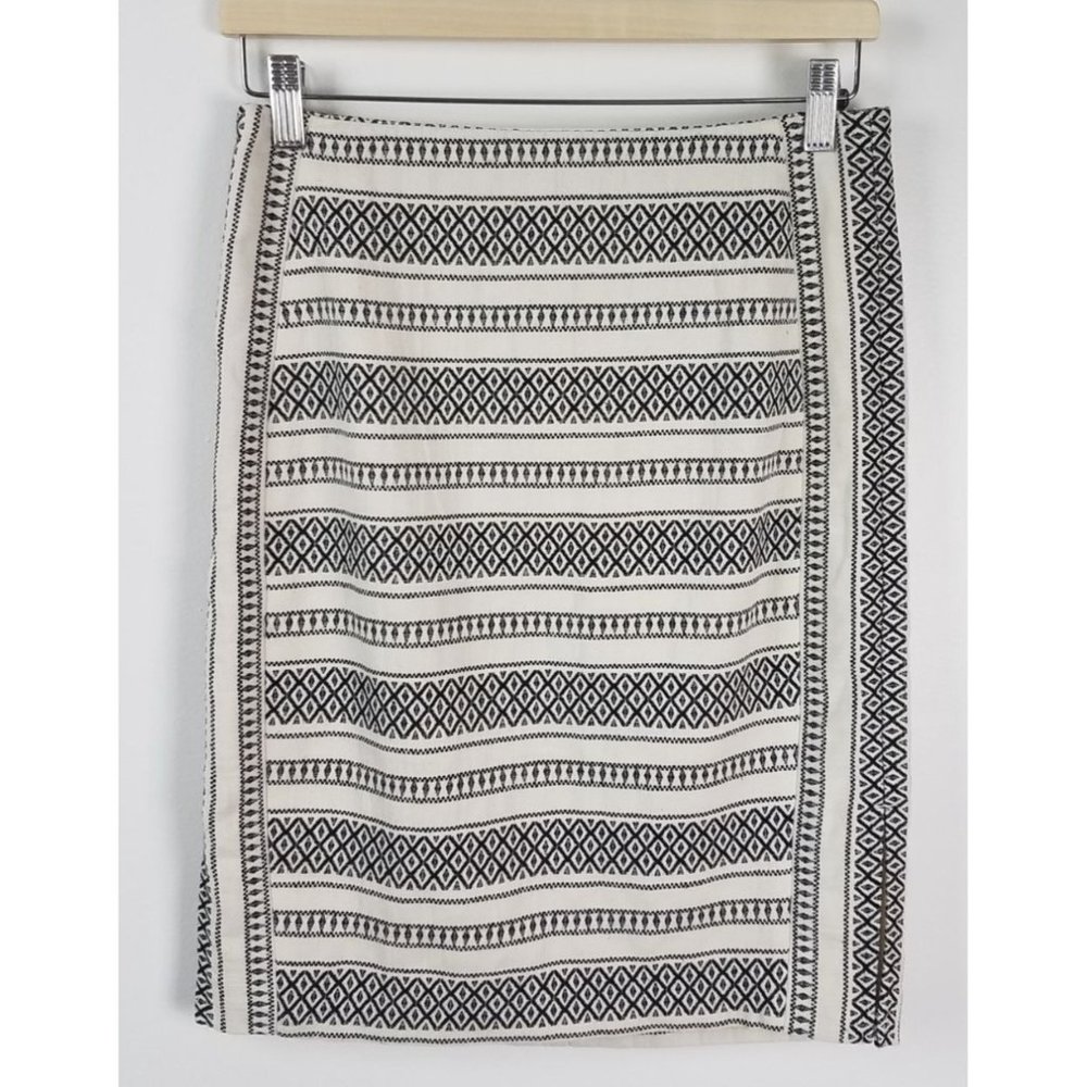 Loft Petites Women's 6p Black/Ivory Boho/Aztec Knit Lined Pencil Skirt NWT